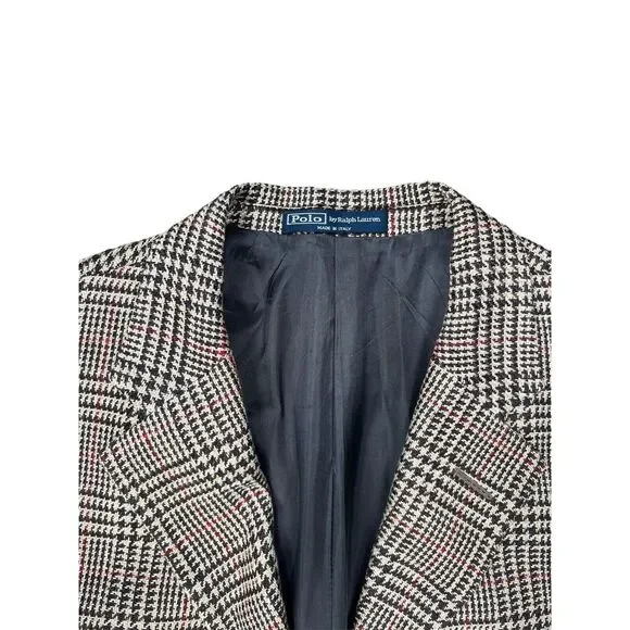 Polo by Ralph Lauren Hounds Tooth Double Vented Three Button Front Blazer Sz 44L